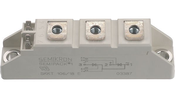 Semikron, SKKT 106/18 E Çift Tristör Modülü, 600A, 1800V, 4-Pinli