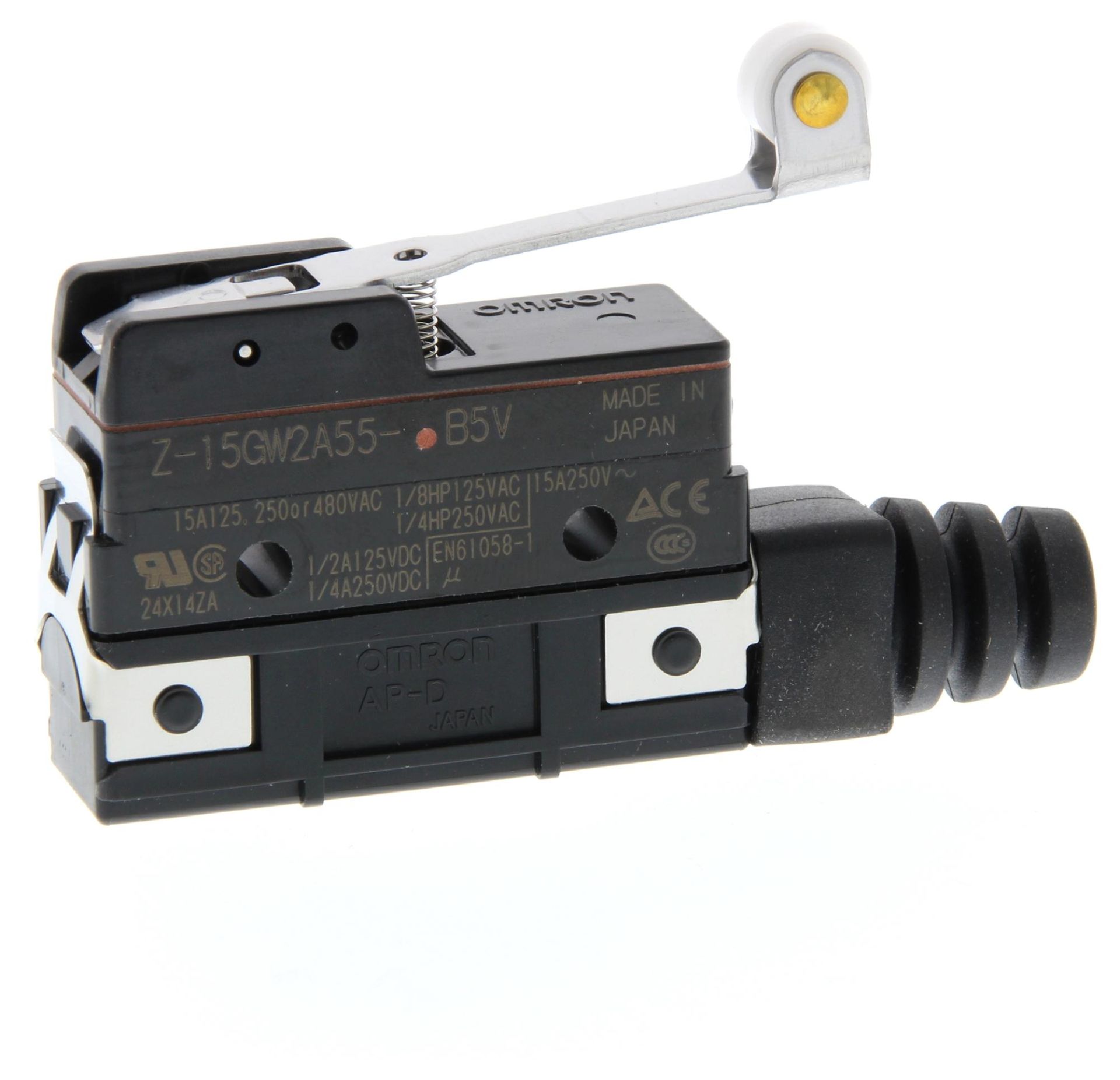 Omron - Z-15GW2A55-B5V Genel amaçlı temel anahtar, menteşe makaralı kol, SPDT, 15A, damlama korumalı, terminal kapaklı vidalı terminaller
